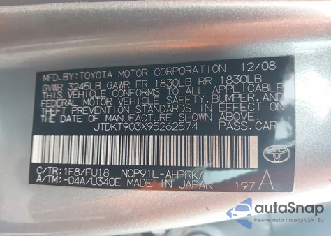 2009 Toyota Yaris из США, поврежденный, VIN JTDKT903X95262574